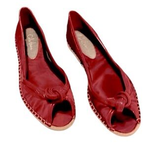 Cole Haan Red Satin Sabella Open Toe Espadrille G Series Slip On Knot Sandals